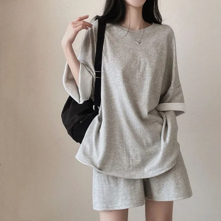 パンツセットアップ ゆったりオーバーサイズ上下セット半袖ショートパンツ