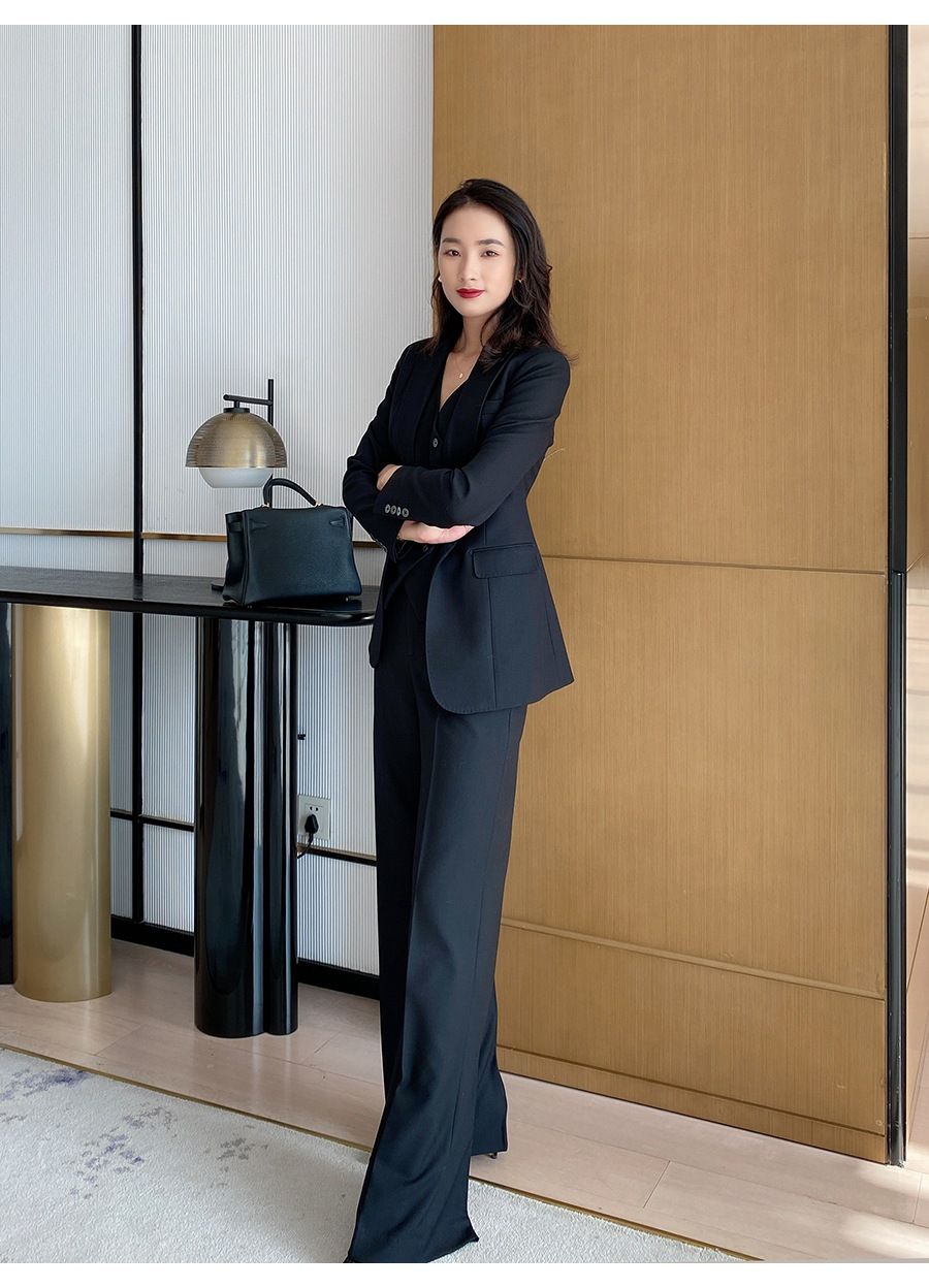 パンツセットアップ 三点セット洗練ダブルジャケットワイドパンツスーツ