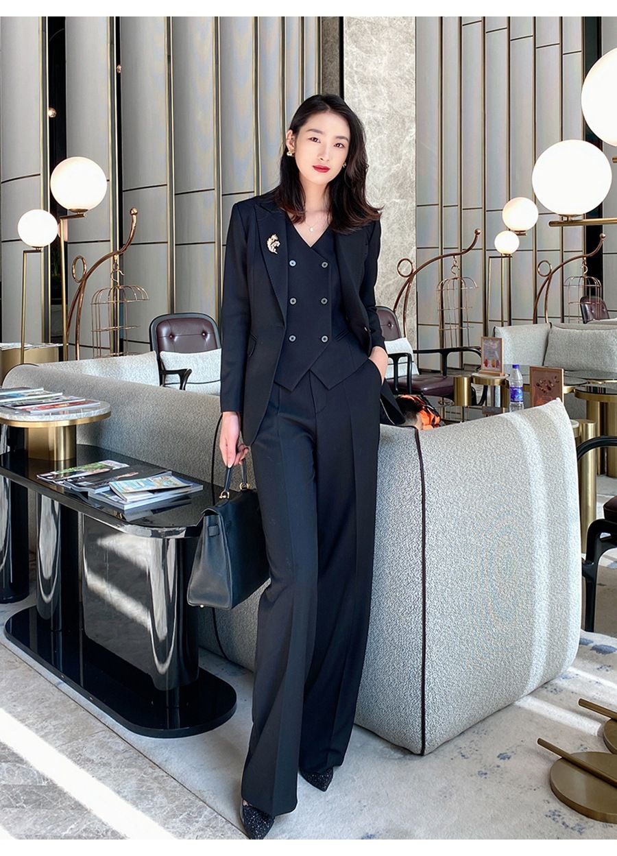 パンツセットアップ 三点セット洗練ダブルジャケットワイドパンツスーツ