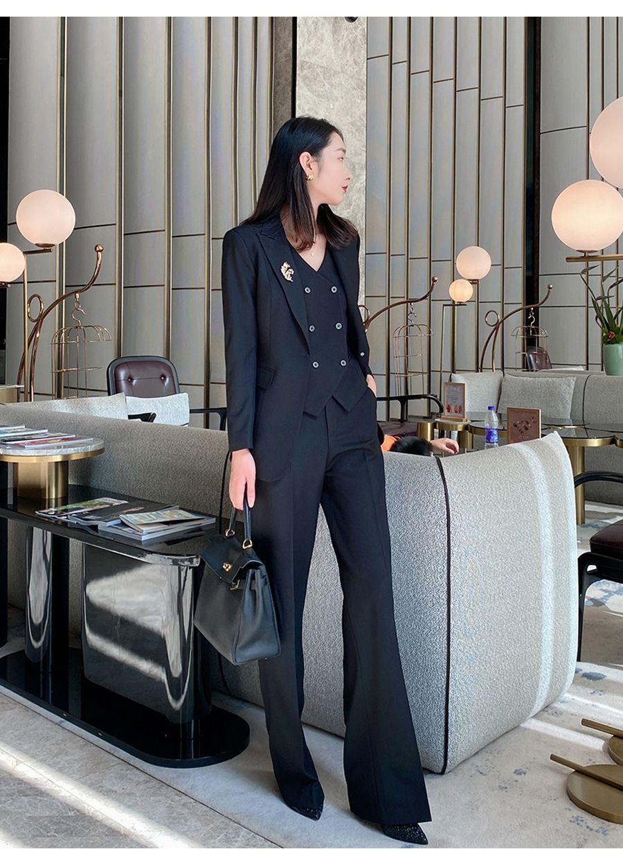 パンツセットアップ 三点セット洗練ダブルジャケットワイドパンツスーツ