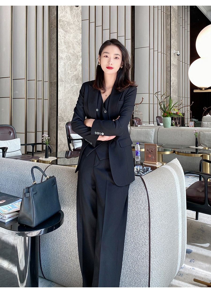 パンツセットアップ 三点セット洗練ダブルジャケットワイドパンツスーツ