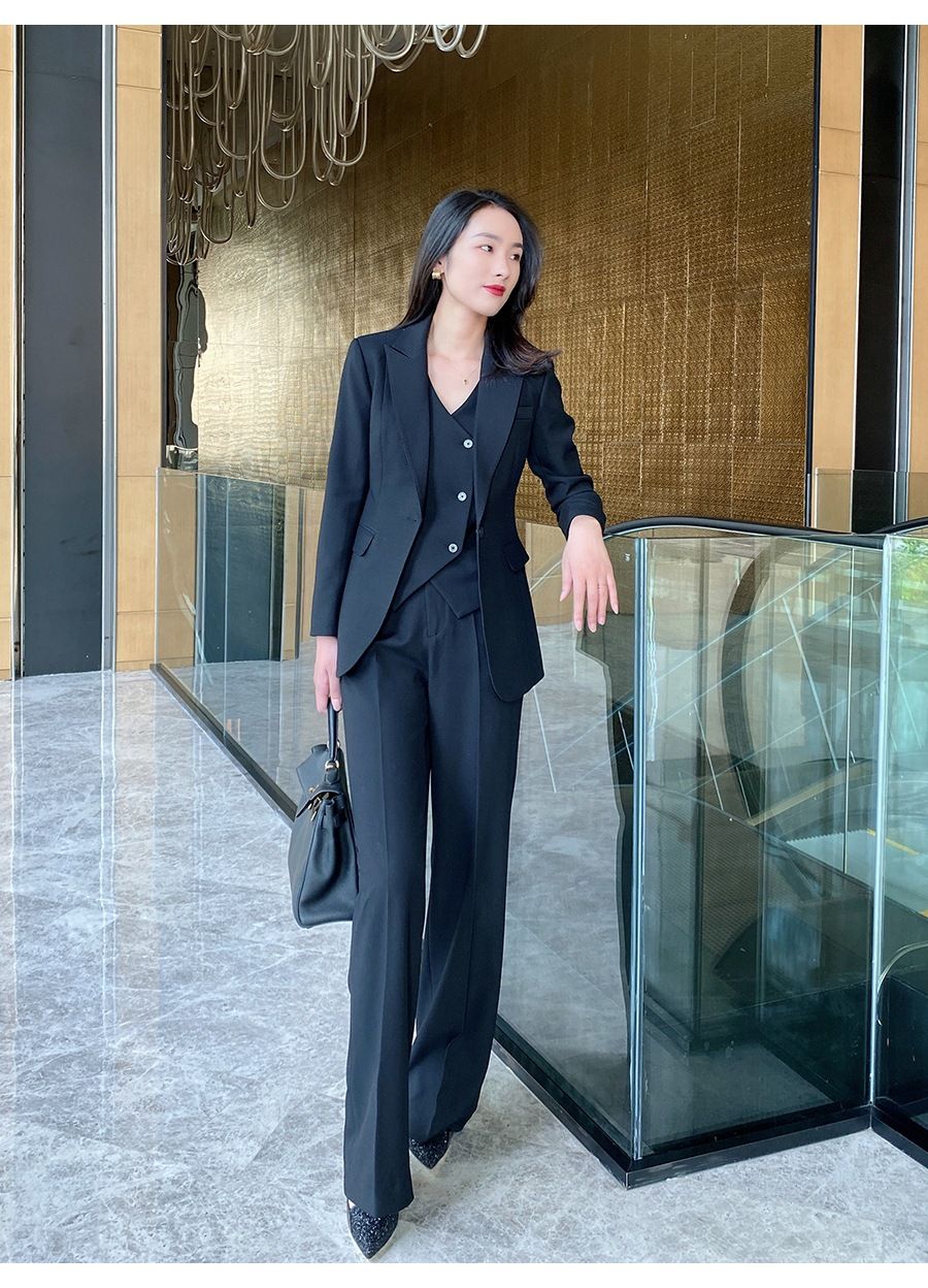 パンツセットアップ 三点セット洗練ダブルジャケットワイドパンツスーツ