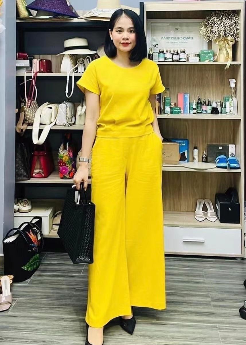 パンツセットアップ リネン風半袖上下セットゆったりワイドパンツセットアップ