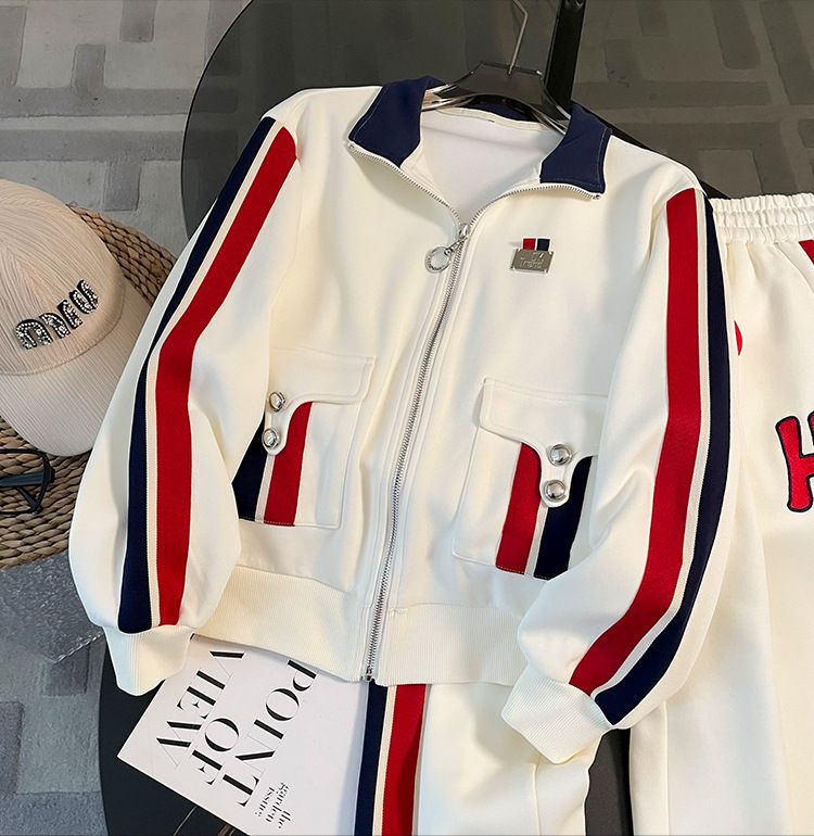 パンツセットアップ サイドラインデザインジップアップジャージ風セットアップ