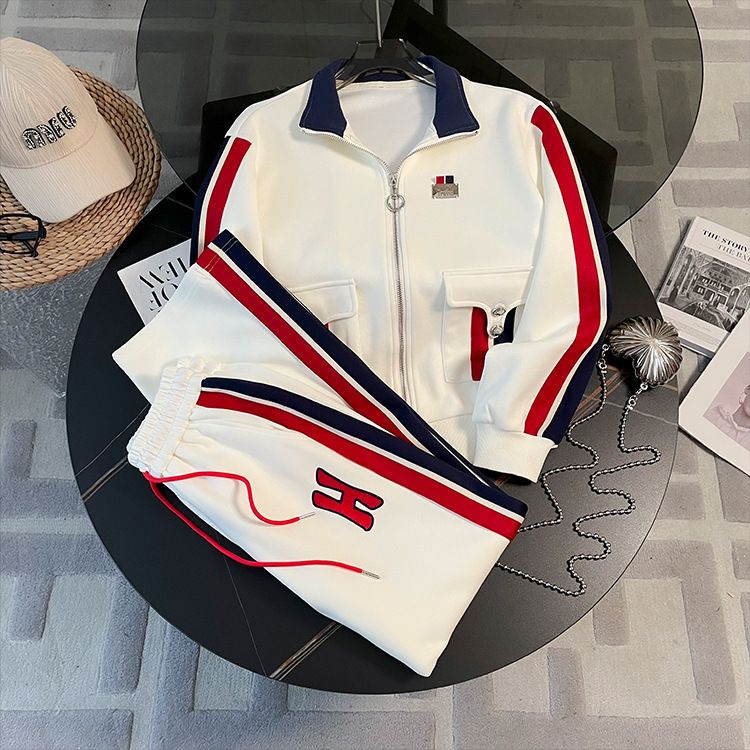 パンツセットアップ サイドラインデザインジップアップジャージ風セットアップ