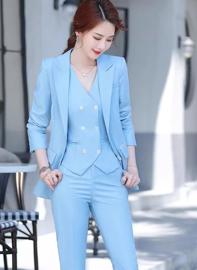 パンツセットアップ 三点式ベスト付きテーラードジャケットパンツセットアップ