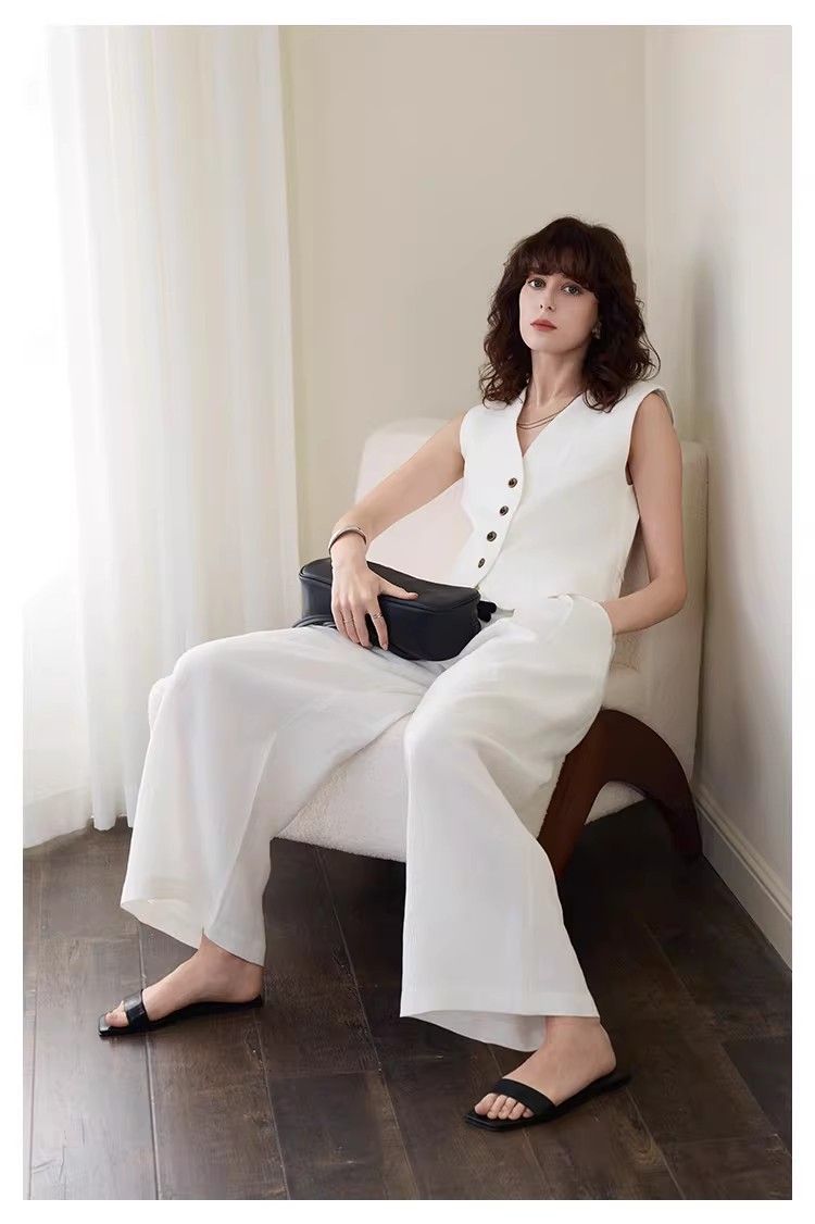 パンツセットアップ ワイド リネンタッチ フォーマルワイドセットアップ