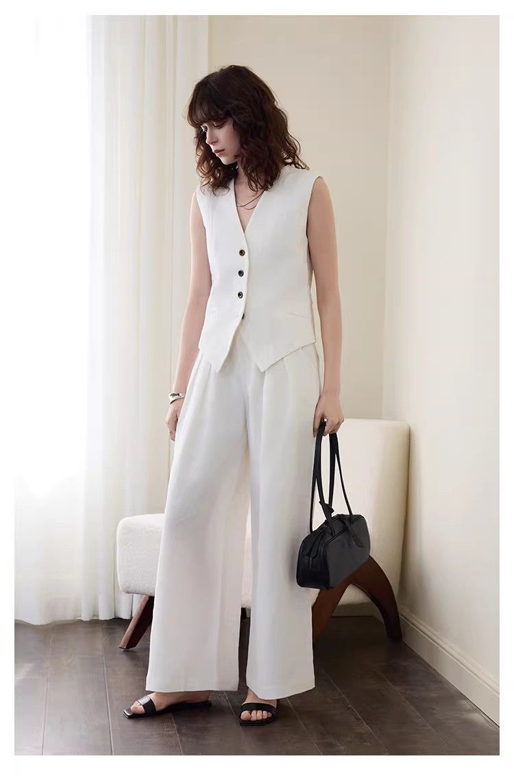 パンツセットアップ ワイド リネンタッチ フォーマルワイドセットアップ