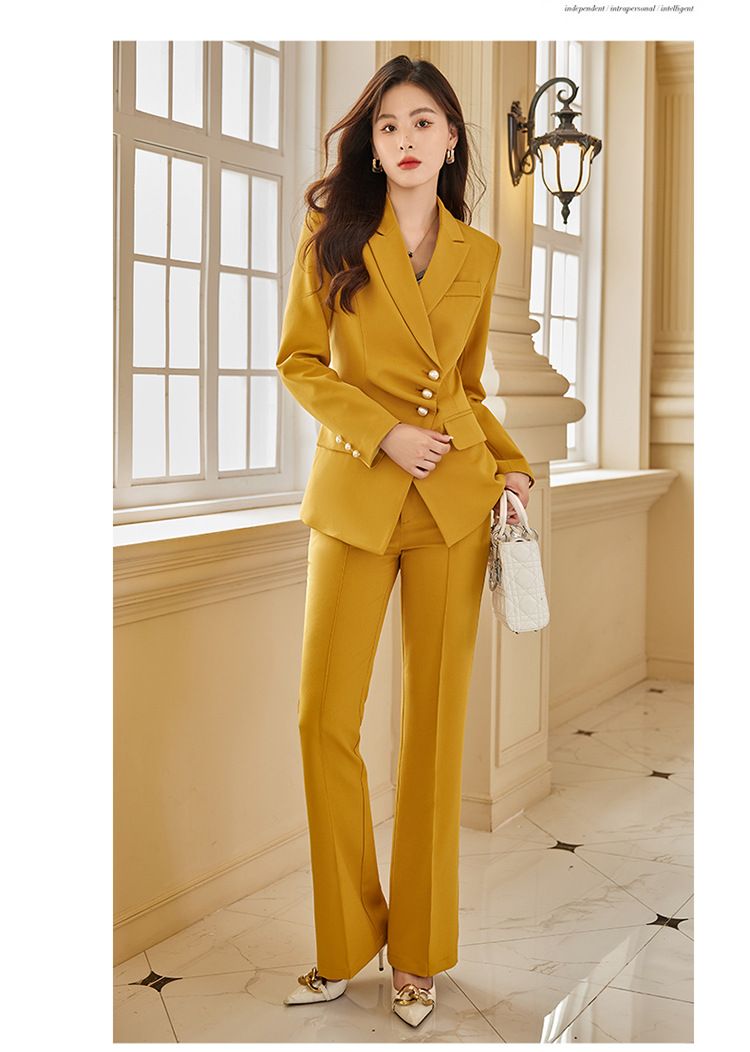 パンツセットアップ パールボタン付きダブルジャケットパンツセットアップ