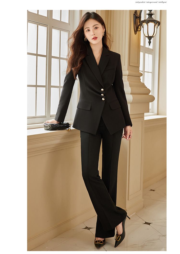 パンツセットアップ パールボタン付きダブルジャケットパンツセットアップ