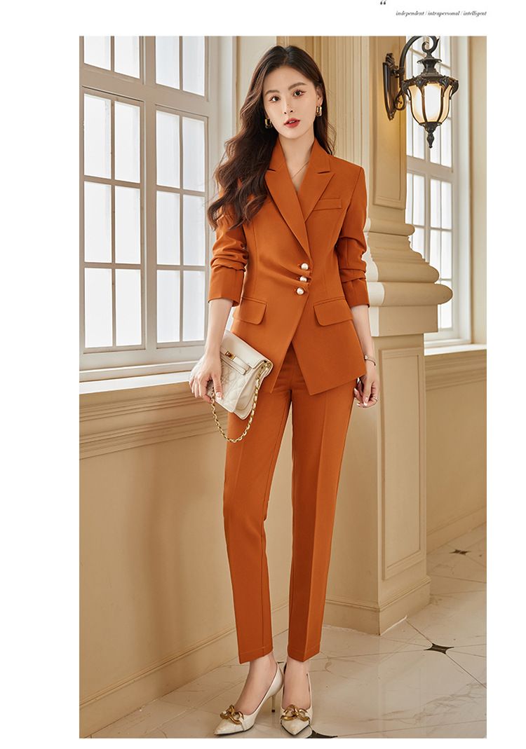 パンツセットアップ パールボタン付きダブルジャケットパンツセットアップ