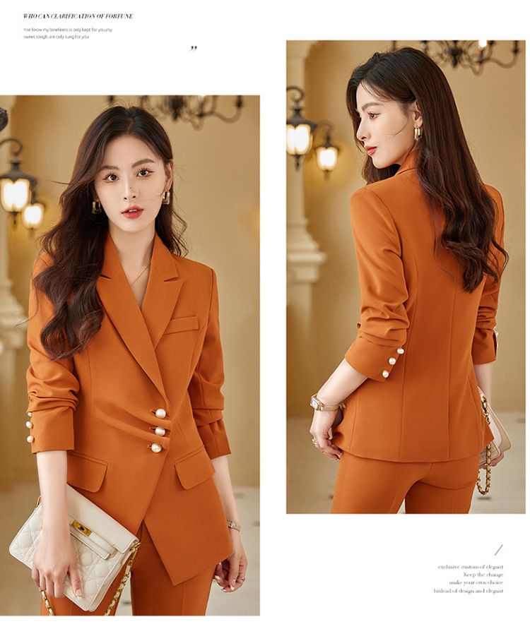 パンツセットアップ パールボタン付きダブルジャケットパンツセットアップ