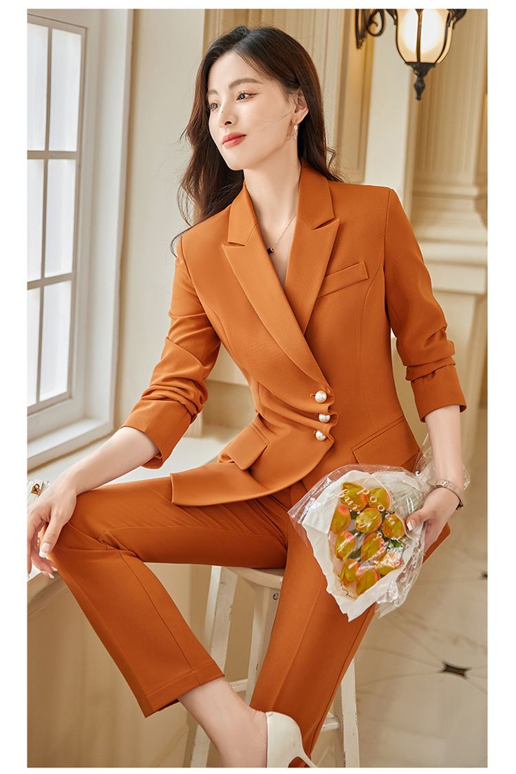 パンツセットアップ パールボタン付きダブルジャケットパンツセットアップ