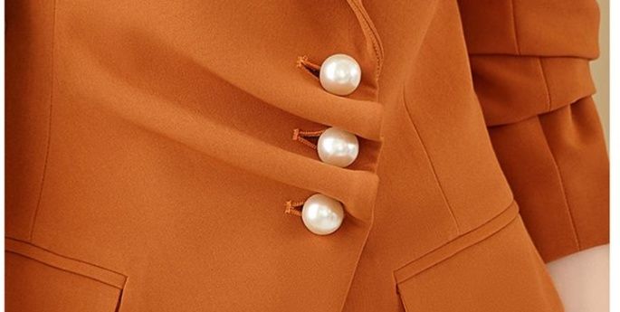 パンツセットアップ パールボタン付きダブルジャケットパンツセットアップ