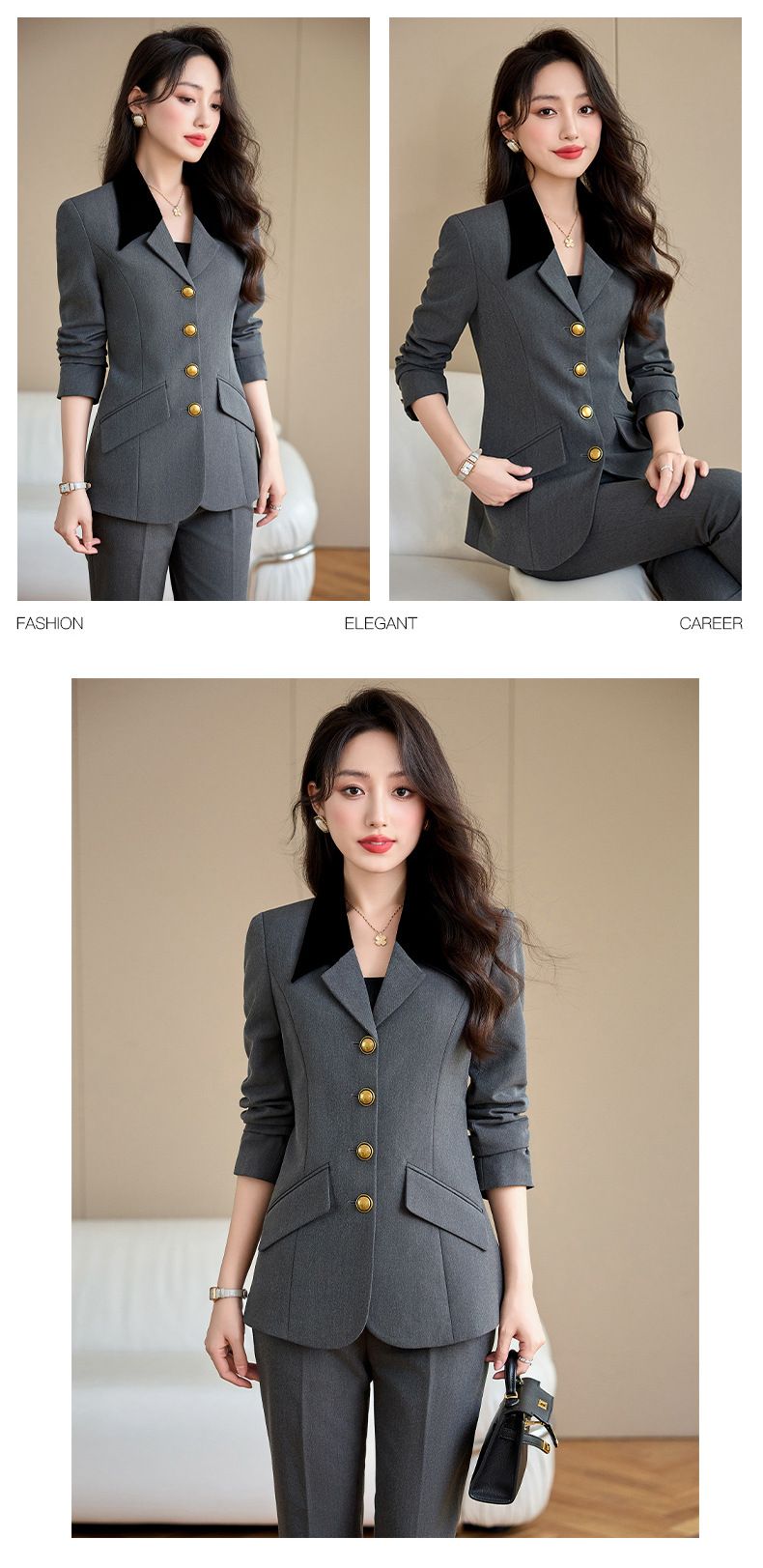 パンツセットアップ 金ボタン装飾テーラードジャケットパンツセットアップ
