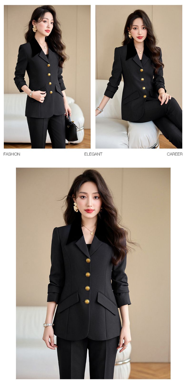 パンツセットアップ 金ボタン装飾テーラードジャケットパンツセットアップ