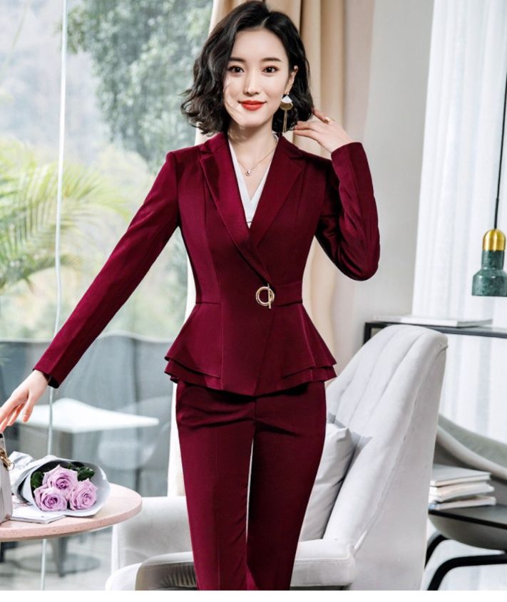 パンツセットアップ ペプラム裾ショールカラージャケットパンツセットアップ