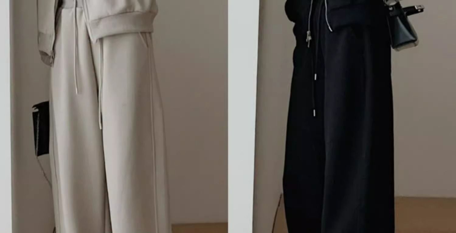 パンツセットアップ 裏起毛ジップアップパーカーとワイドパンツの上下セット