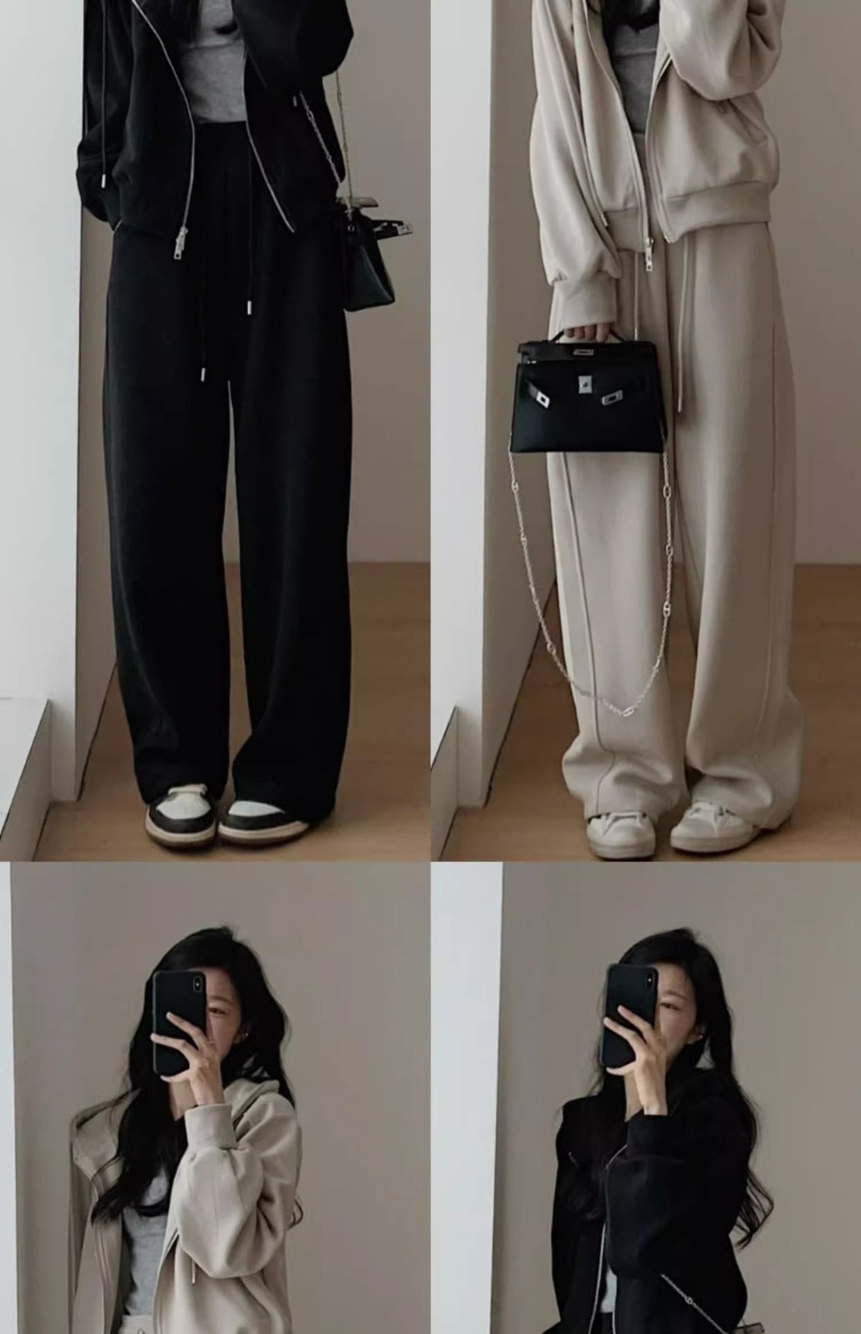 パンツセットアップ 裏起毛ジップアップパーカーとワイドパンツの上下セット