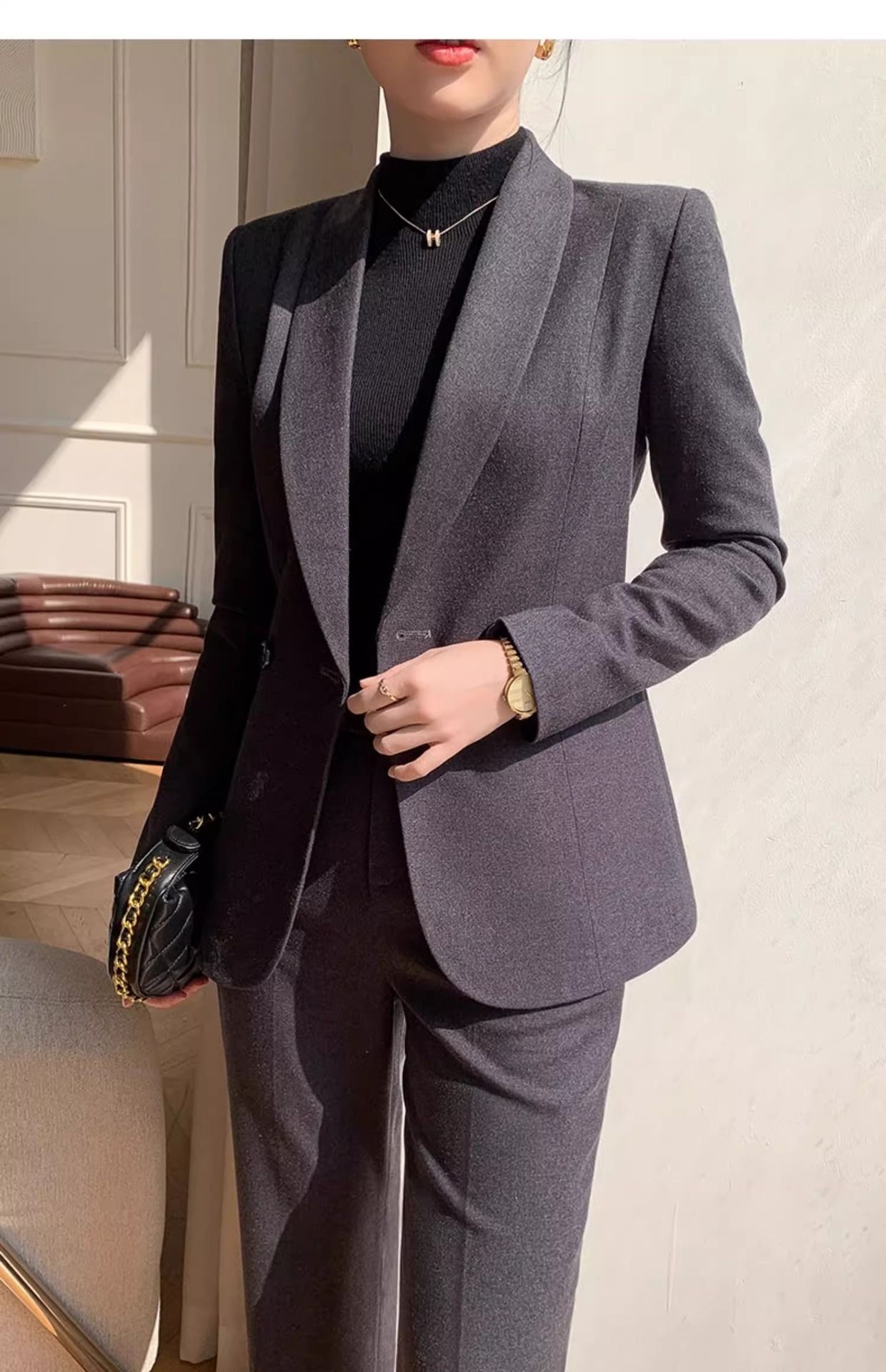 パンツセットアップ 洗練テーラードジャケットワイドパンツセットアップ