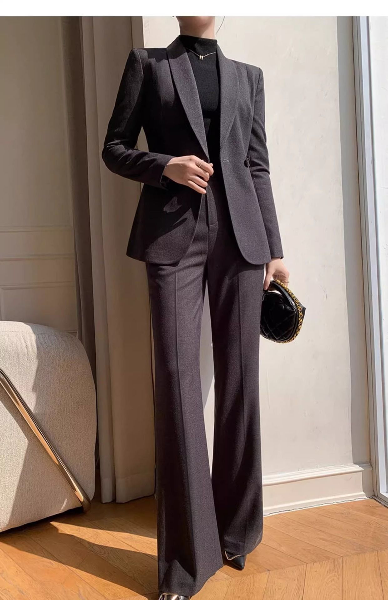 パンツセットアップ 洗練テーラードジャケットワイドパンツセットアップ