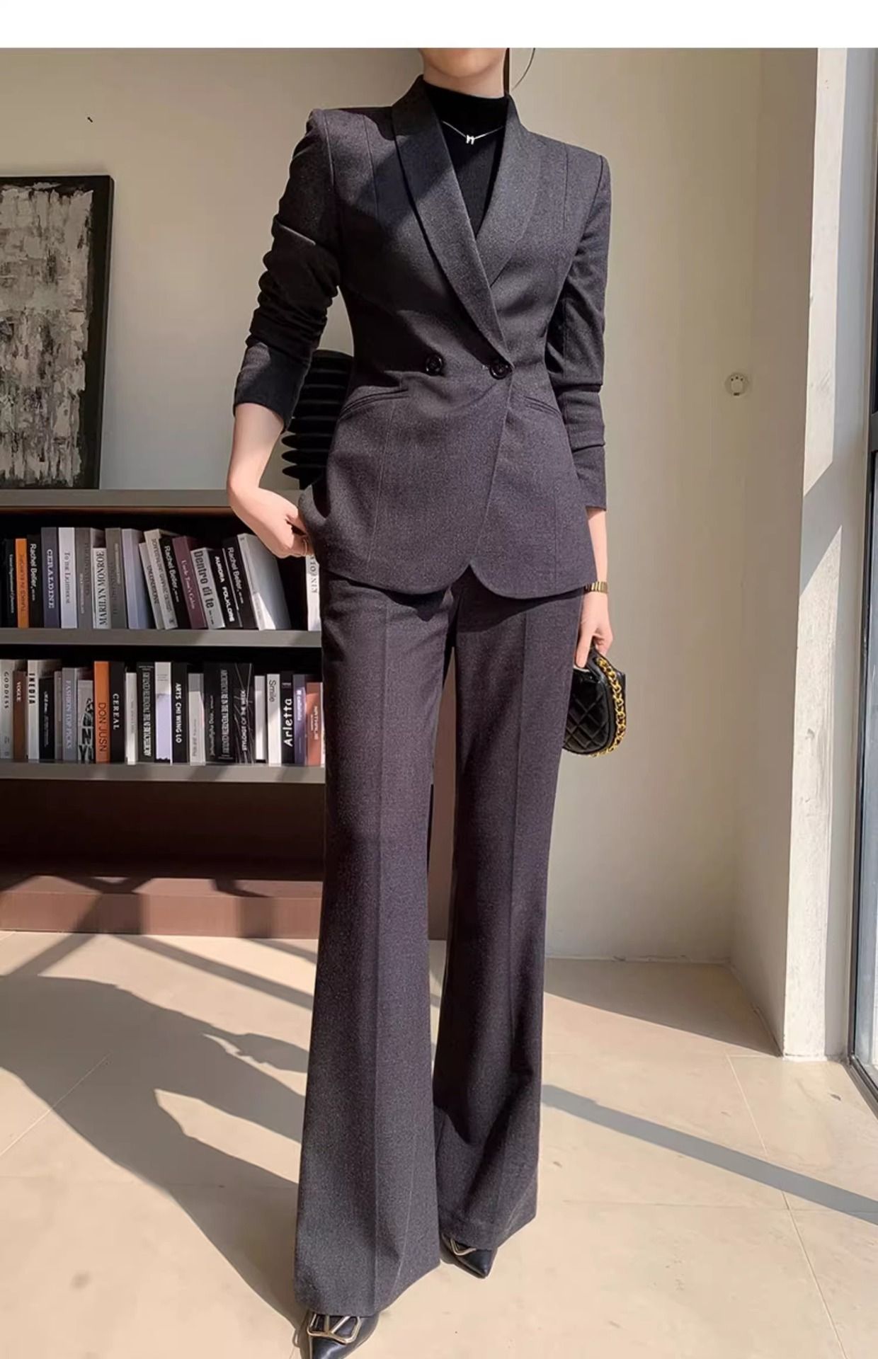 パンツセットアップ 洗練テーラードジャケットワイドパンツセットアップ