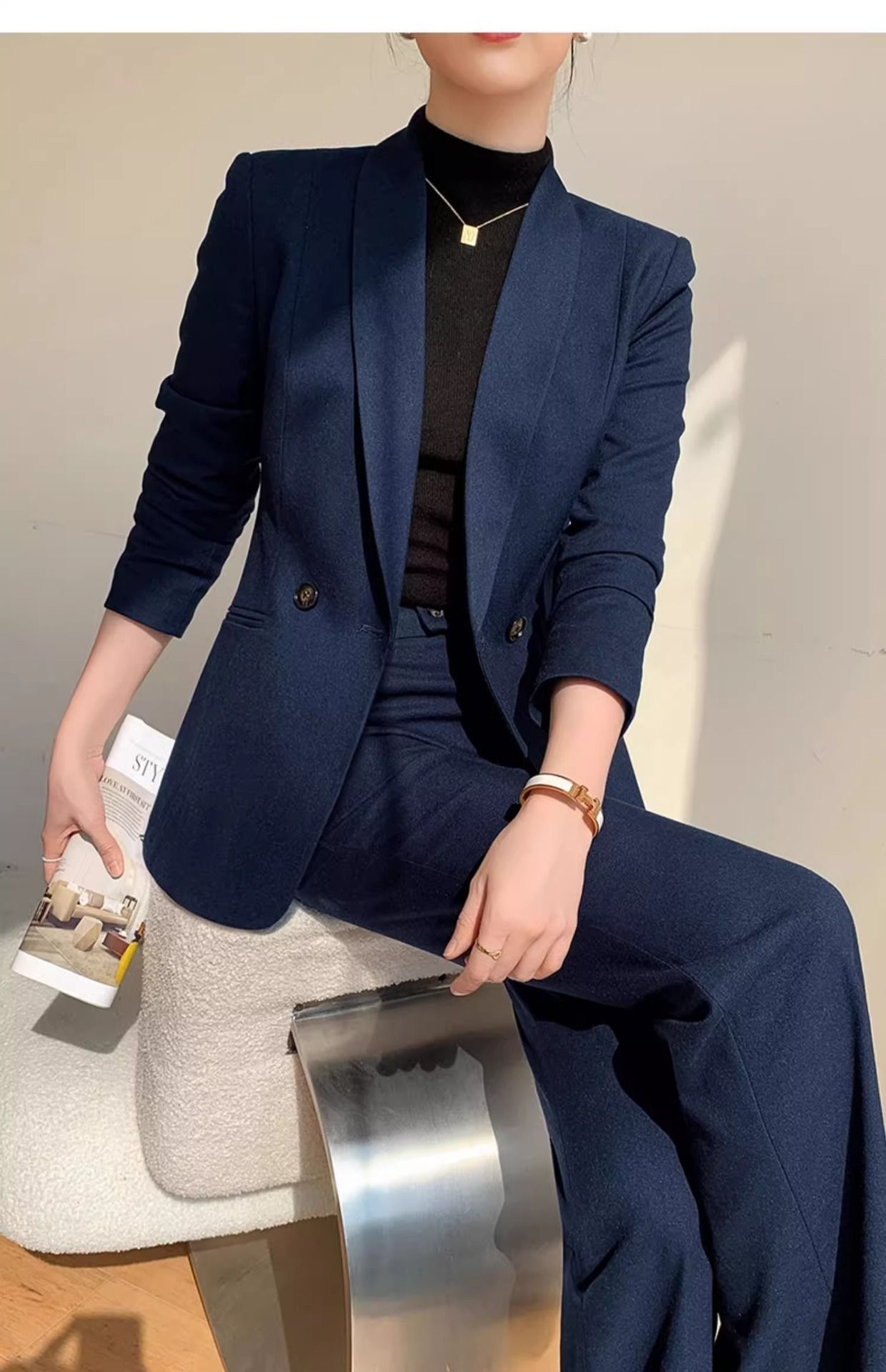 パンツセットアップ 洗練テーラードジャケットワイドパンツセットアップ