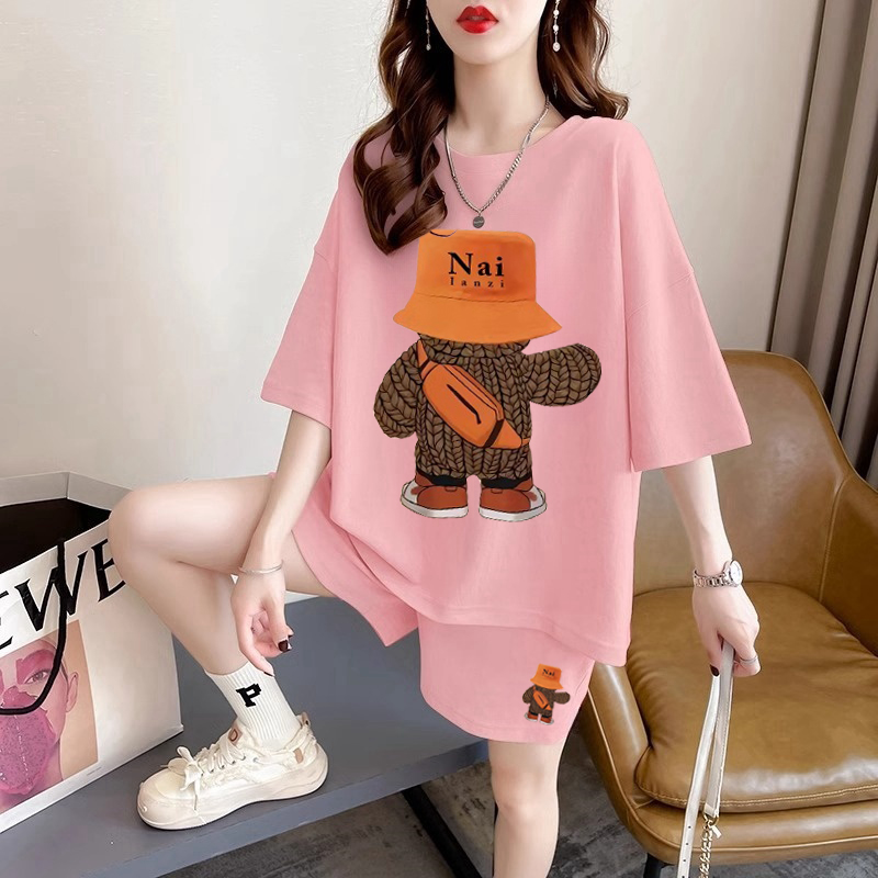 パンツセットアップ ショート くまさん帽子柄ゆったりパンツセット