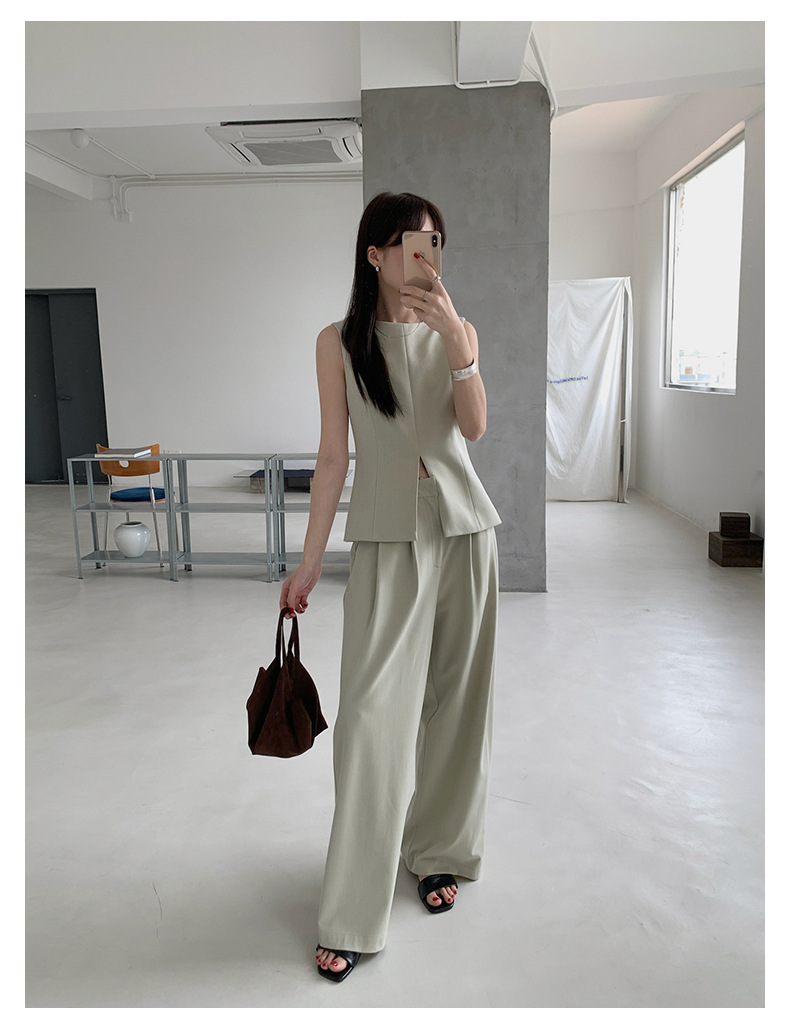 パンツセットアップ 洗練ノースリーブワイドパンツセット