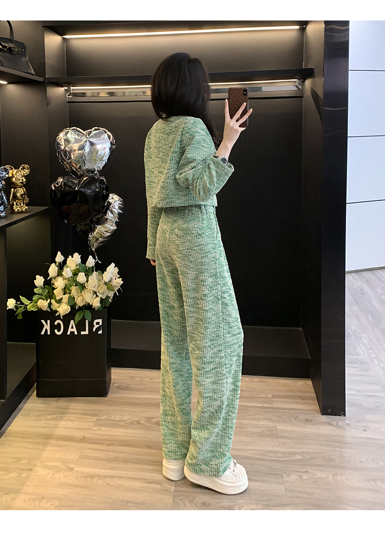 パンツセットアップ ツイード調ワイドパンツセットアップ