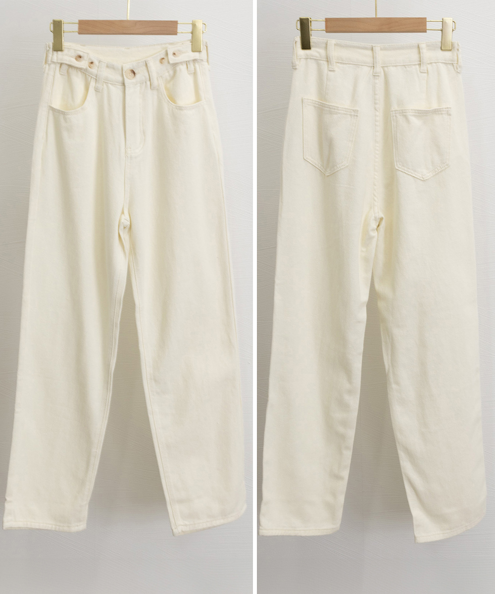 パンツセットアップ ワイドデニムパンツ ウエスト調整ボタン付き