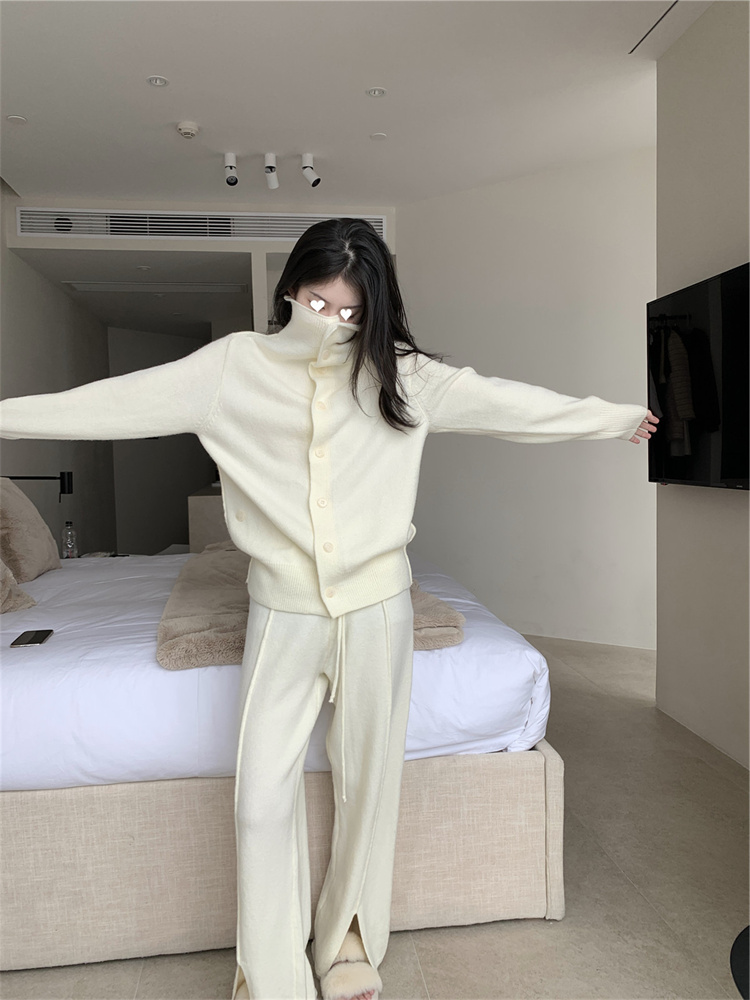 パンツセットアップ 春秋ニットカーディガンワイドパンツセット
