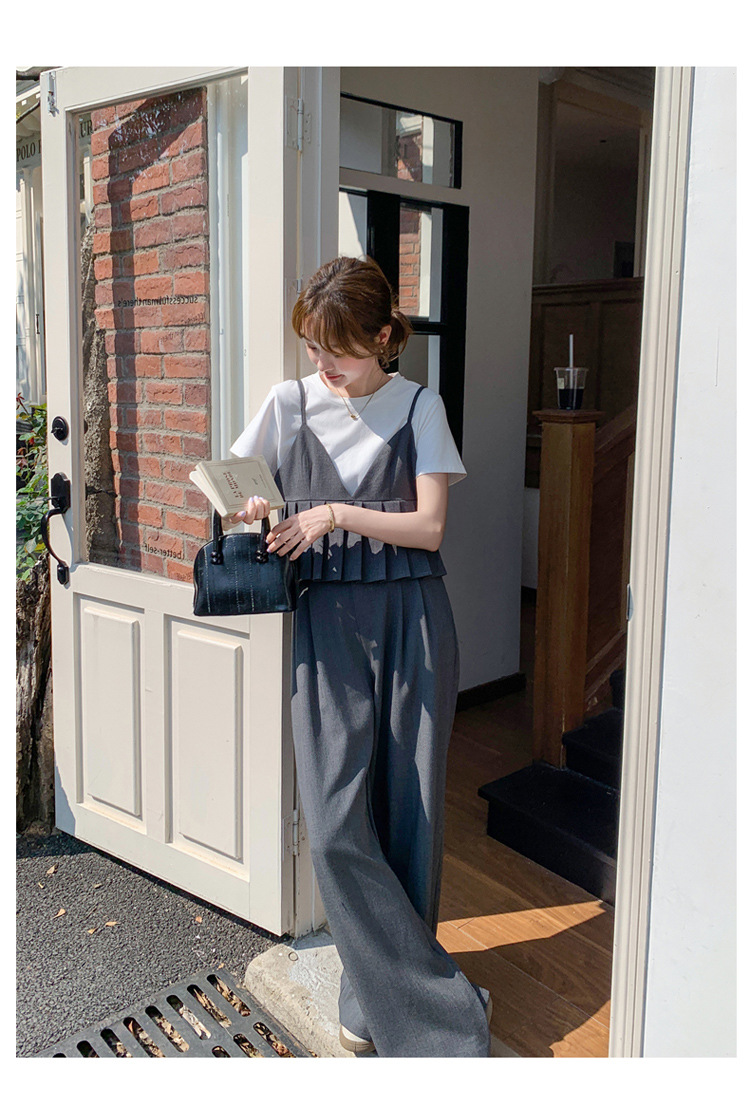 パンツセットアップ プリーツキャミソールワイドパンツ