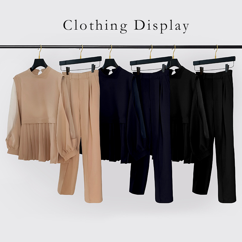 パンツセットアップ 透け感シフォン プリーツ切替セットアップ
