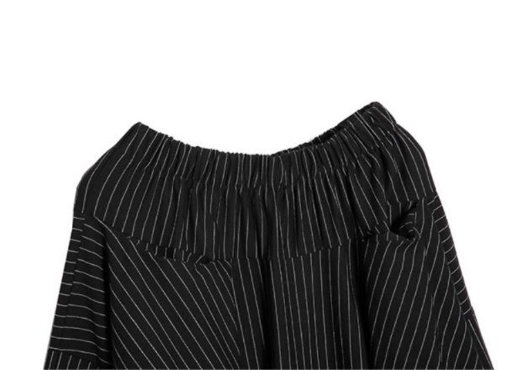 パンツセットアップ 春秋対応ハイウエストしま模様ワイド七分丈キュロット