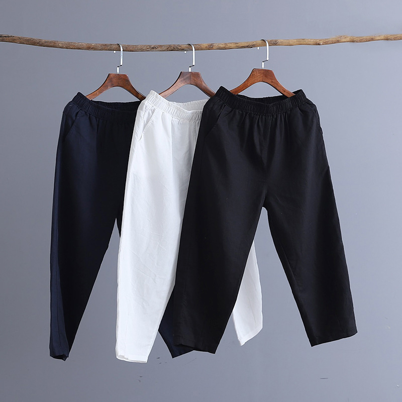 パンツセットアップ リネン素材のゆったりクロップドパンツ