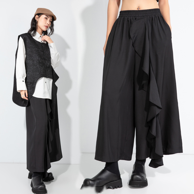 パンツセットアップ フリル装飾アシンメトリーワイドパンツ