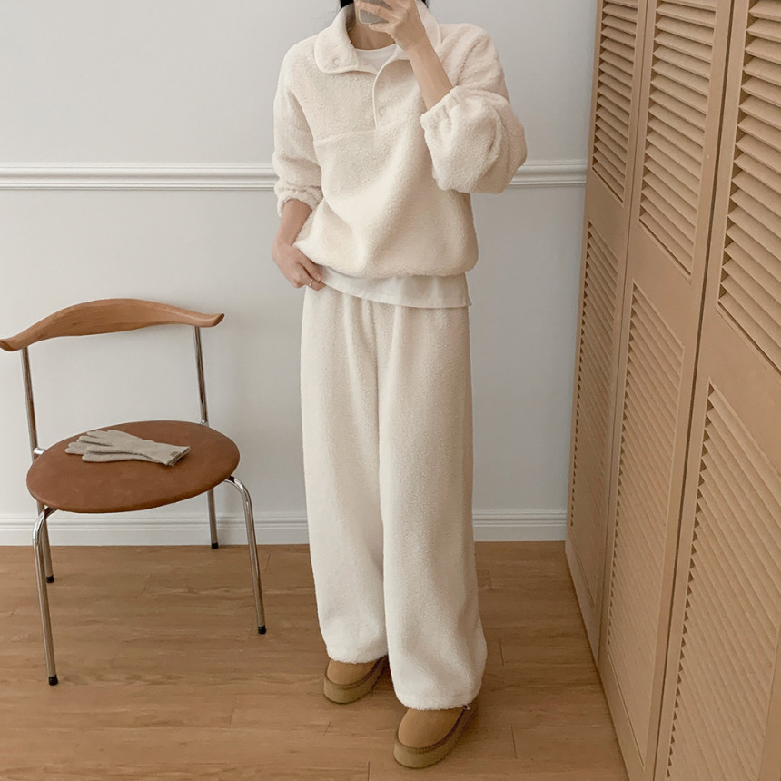 今季注目ふわもこ羊毛風ワイドパンツセットアップ