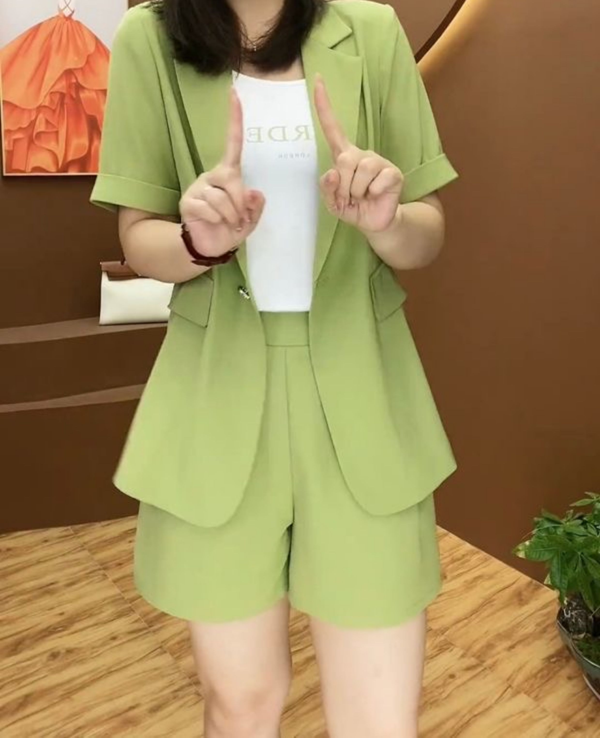パンツセットアップ ゆったり半袖ジャケットショートパンツセット