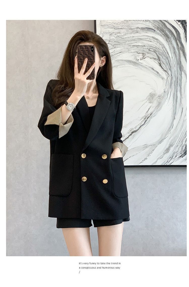 パンツセットアップ 袖口切替ダブルジャケットショート
