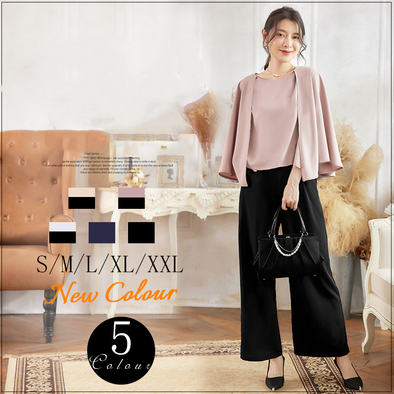 パンツセットアップ 上品ブラウス×ワイドパンツ フォーマル上下セットアップ