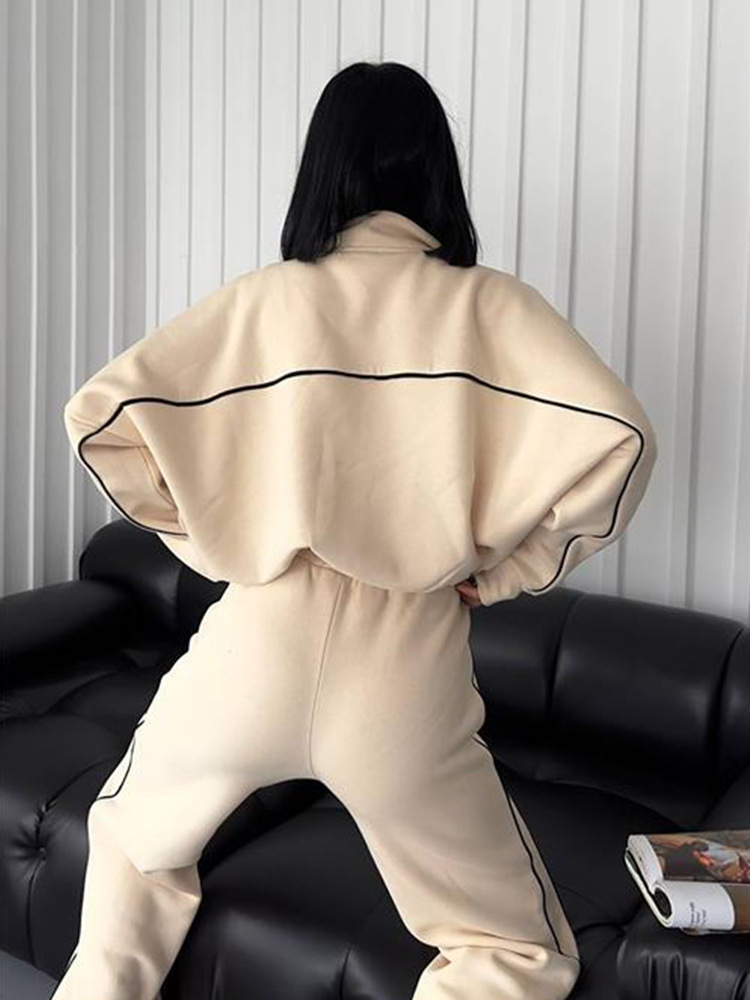 パンツセットアップ パイピング配色ジップアップワイドパンツセットアップ