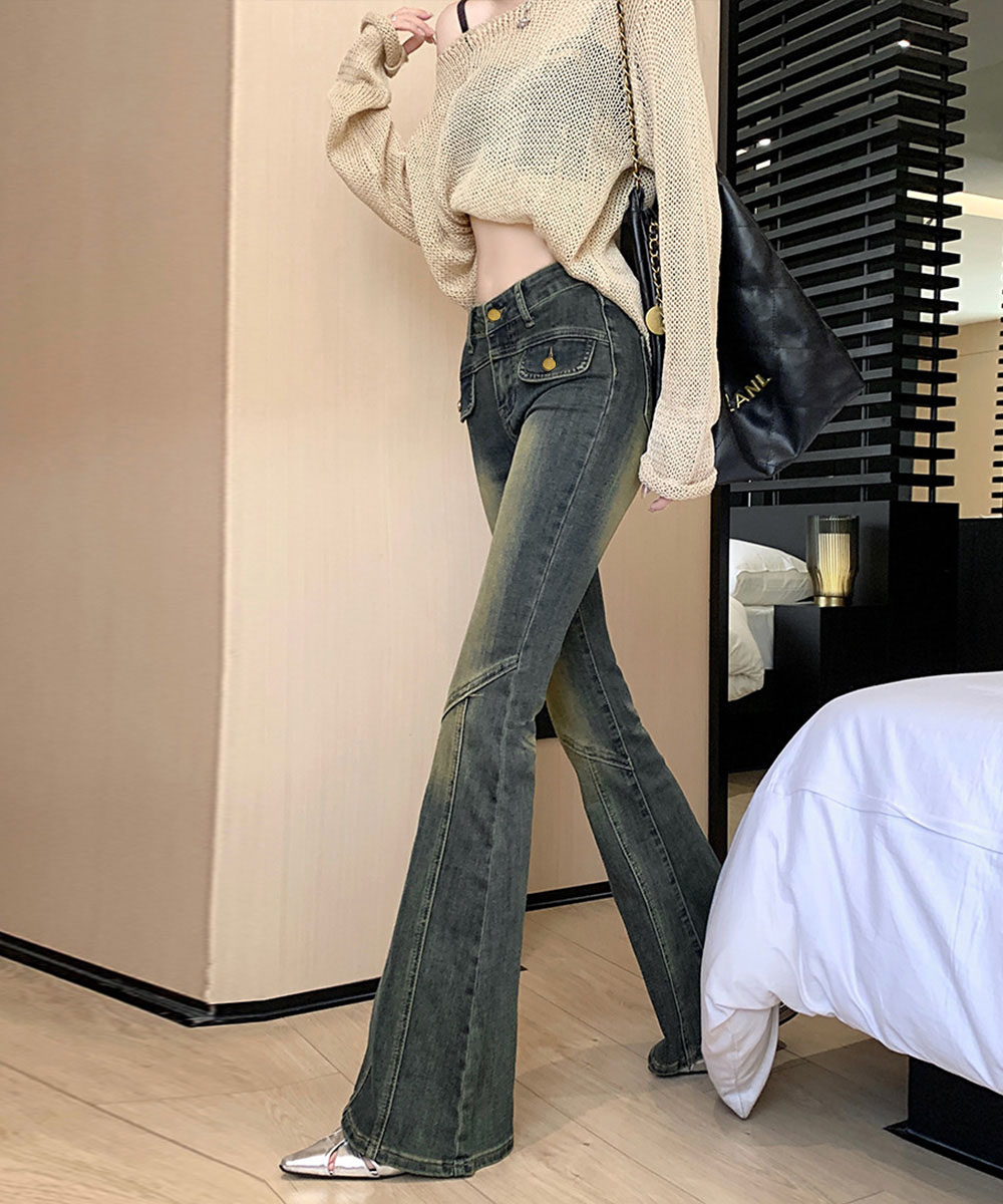 パンツセットアップ 復古風ワイドフレアデニムパンツ女性用
