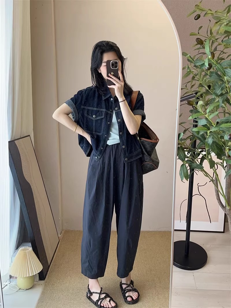 パンツセットアップ ゆったりシルエット天然素材バルーンパンツ