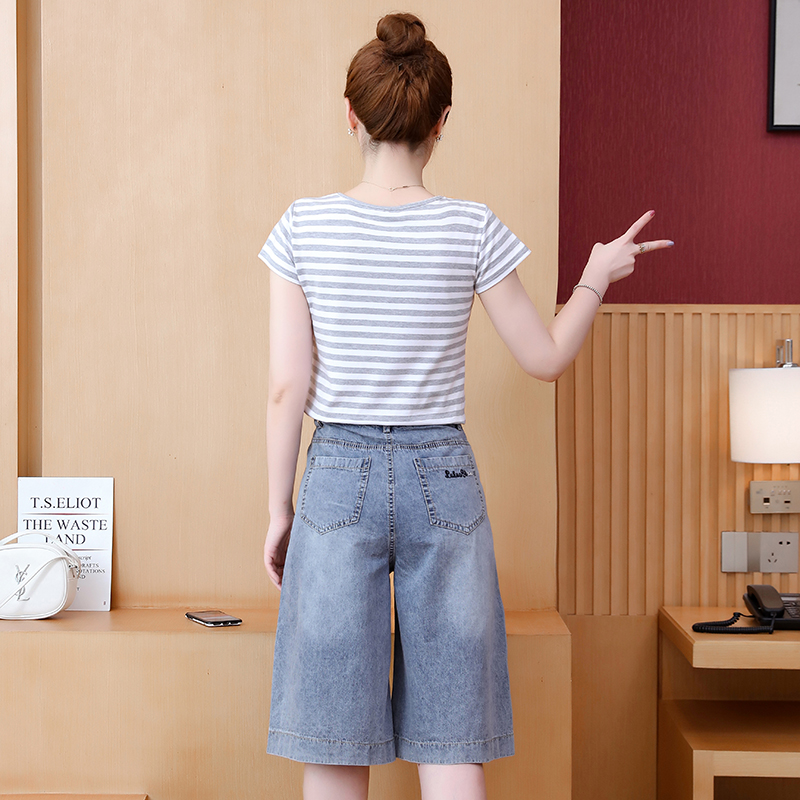 パンツセットアップ ショート 涼やか爽快デニムガウチョセット