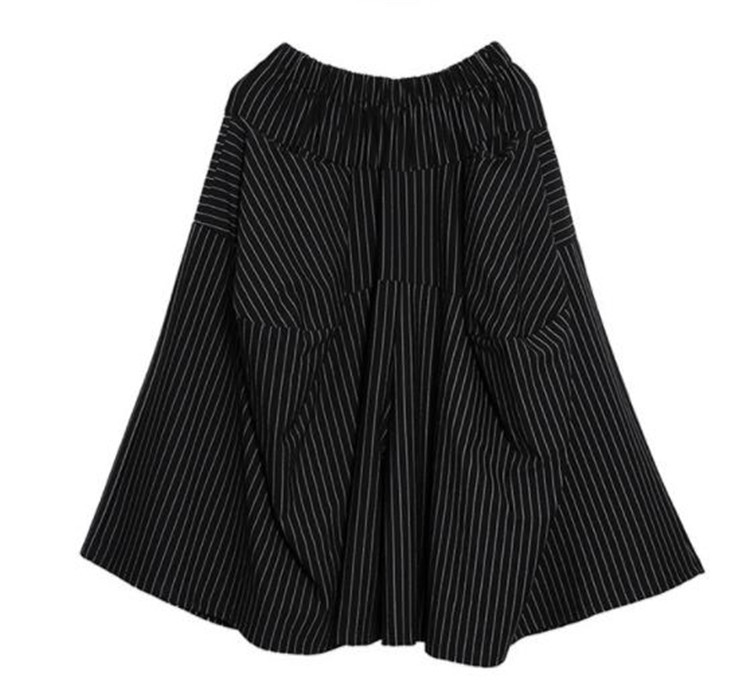 パンツセットアップ 春秋対応ハイウエストしま模様ワイド七分丈キュロット