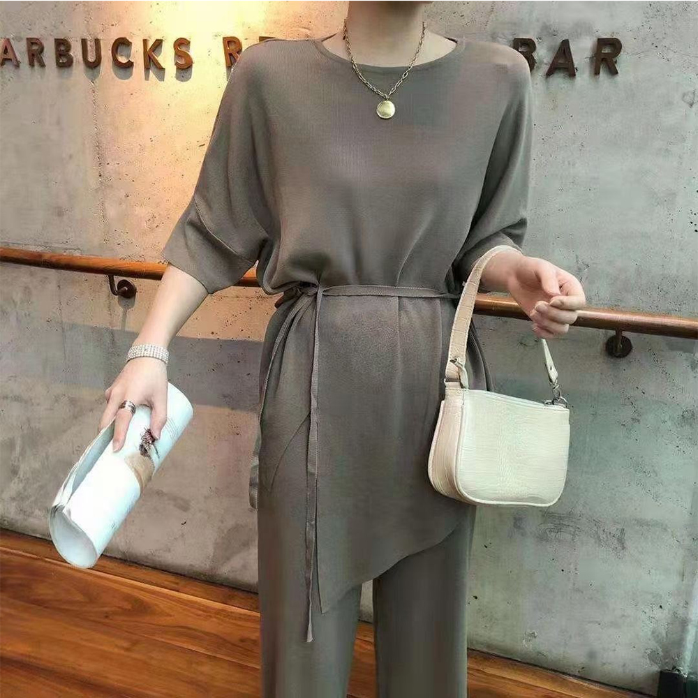 パンツセットアップ 冷感サマーニット ワイドパンツ セットアップ