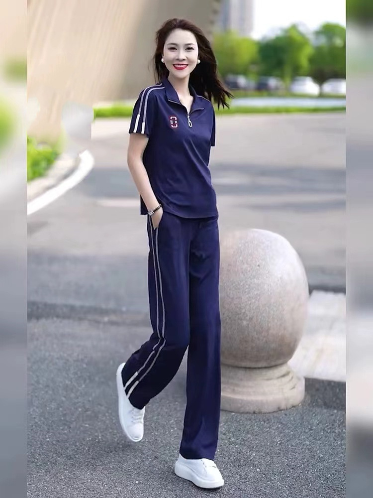 パンツセットアップ 半袖ポロシャツワイドパンツセット