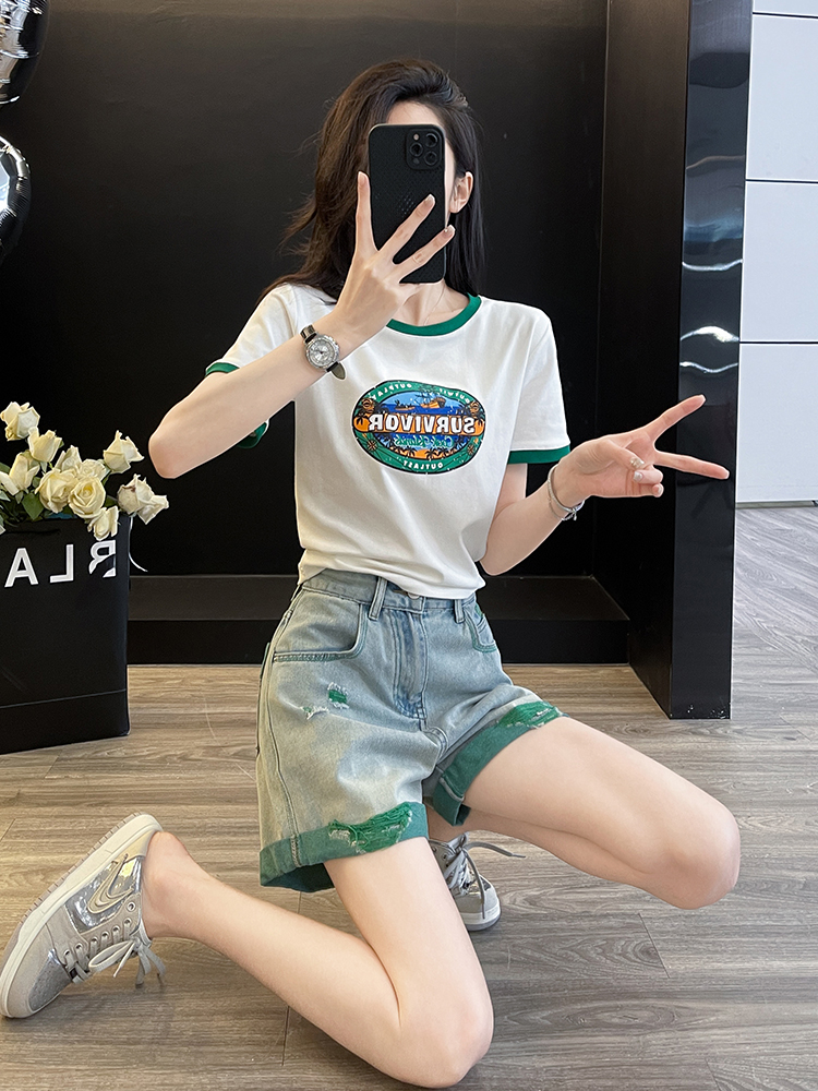パンツセットアップ ショート レトロ風プリント ショートパンツセット