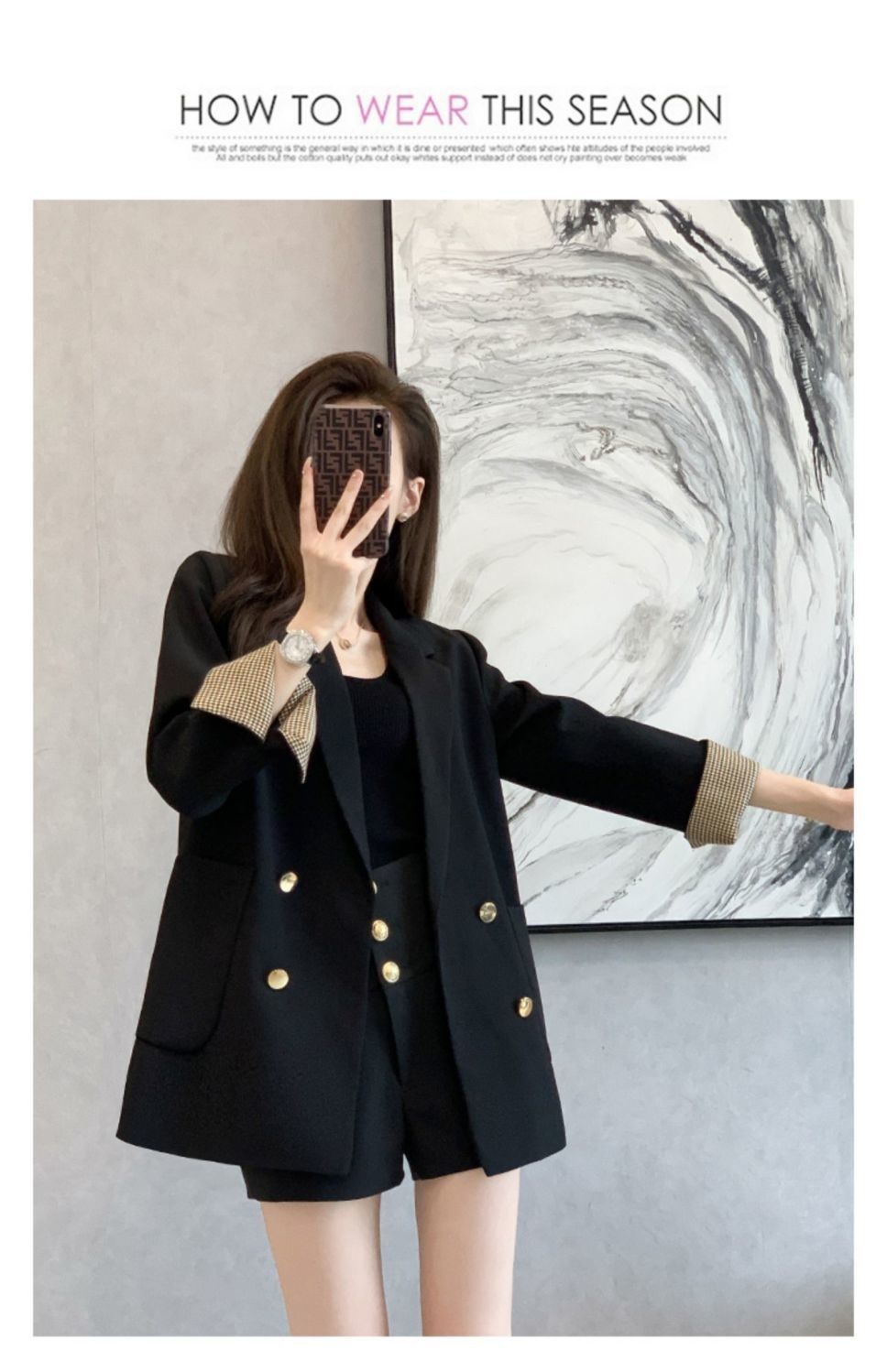 パンツセットアップ 袖口切替ダブルジャケットショート